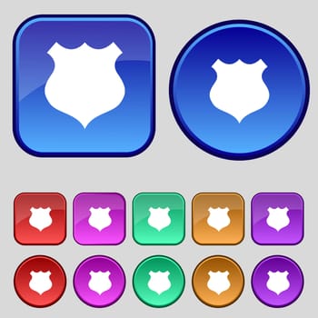 Shield sign icon. Protection symbol. Set colourful buttons. illustration