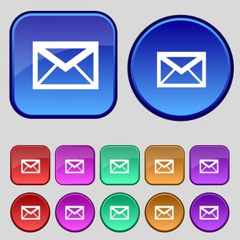 Mail icon. Envelope symbol. Message sign. Mail navigation button Set colour buttons illustration