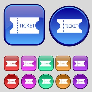 ticket icon sign. A set of twelve vintage buttons for your design. illustration