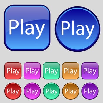 Play sign icon. symbol. Set of colored buttons. illustration