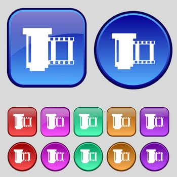 negative films icon symbol. Set of colourful buttons. illustration