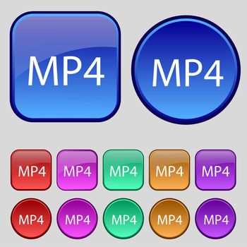 Mpeg4 video format sign icon. symbol. Set of colored buttons. illustration