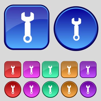 Wrench key sign icon. Service tool symbol. Set colourful buttons. illustration