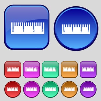 Ruler sign icon. School tool symbol. Set of colored buttons. illustration