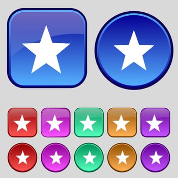 Star, Favorite icon sign. A set of twelve vintage buttons for your design. illustration