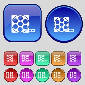 Video sign icon. frame symbol. Set colourful buttons. illustration