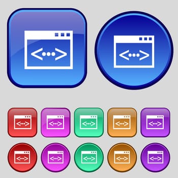 Code sign icon. Programmer symbol. Set of colored buttons. illustration