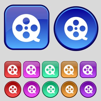 Film icon sign. A set of twelve vintage buttons for your design. illustration