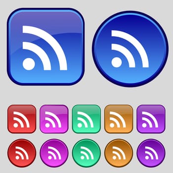 Wifi, Wi-fi, Wireless Network icon sign. A set of twelve vintage buttons for your design. illustration