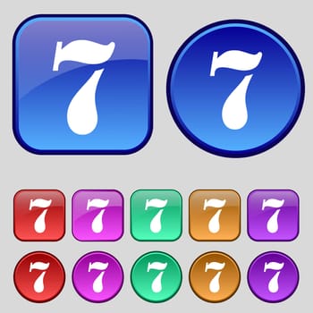 number seven icon sign. Set of coloured buttons. illustration