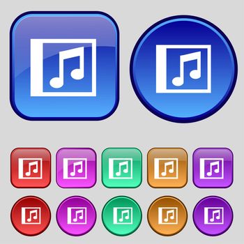 Audio, MP3 file icon sign. A set of twelve vintage buttons for your design. illustration