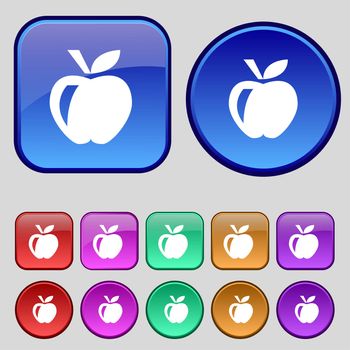 Apple icon sign. A set of twelve vintage buttons for your design. illustration