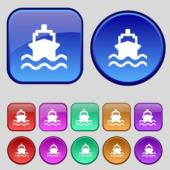 ship icon sign. A set of twelve vintage buttons for your design. illustration