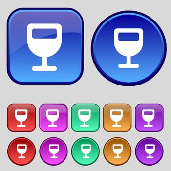 Wine glass, Alcohol drink icon sign. A set of twelve vintage buttons for your design. illustration