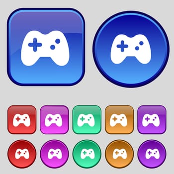 Joystick icon sign. A set of twelve vintage buttons for your design. illustration