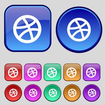 Basketball icon sign. A set of twelve vintage buttons for your design. illustration