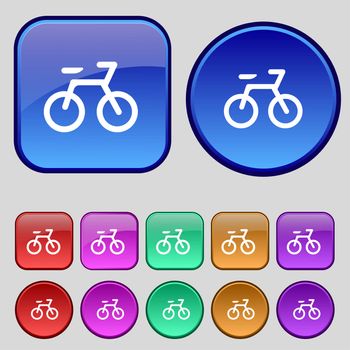 Bicycle icon sign. A set of twelve vintage buttons for your design. illustration