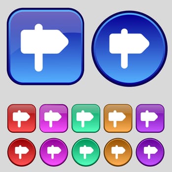 Information Road icon sign. A set of twelve vintage buttons for your design. illustration