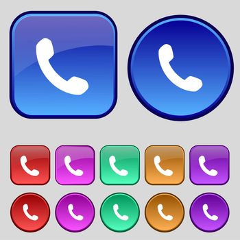 Phone, Support, Call center icon sign. A set of twelve vintage buttons for your design. illustration
