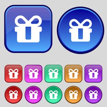 gift icon sign. A set of twelve vintage buttons for your design. illustration