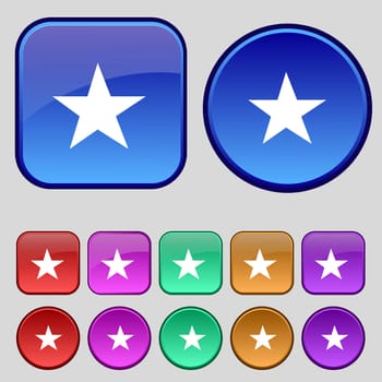 Star, Favorite Star, Favorite icon sign. A set of twelve vintage buttons for your design. illustration