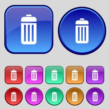 The trash icon sign. A set of twelve vintage buttons for your design. illustration