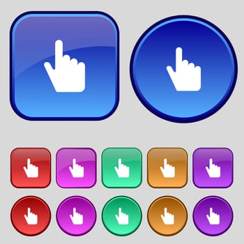 cursor icon sign. A set of twelve vintage buttons for your design. illustration