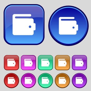purse icon sign. A set of twelve vintage buttons for your design. illustration