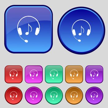 headsets icon sign. A set of twelve vintage buttons for your design. illustration