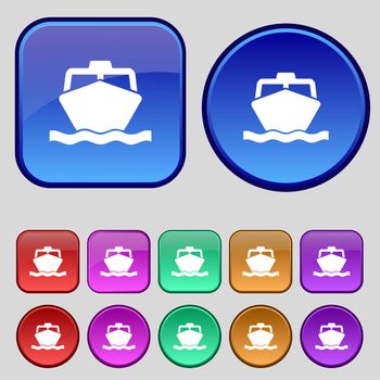 the boat icon sign. A set of twelve vintage buttons for your design. illustration