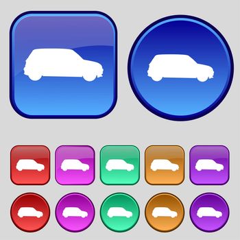 Jeep icon sign. A set of twelve vintage buttons for your design. illustration