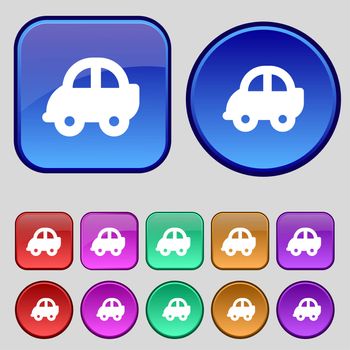 Auto icon sign. A set of twelve vintage buttons for your design. illustration