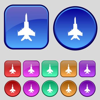 fighter icon sign. A set of twelve vintage buttons for your design. illustration