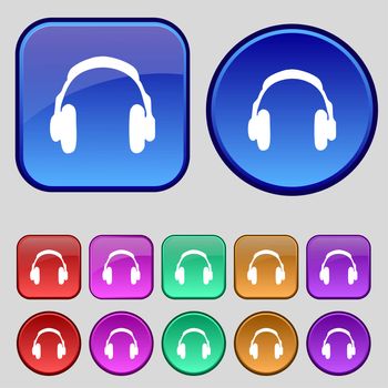 headsets icon sign. A set of twelve vintage buttons for your design. illustration