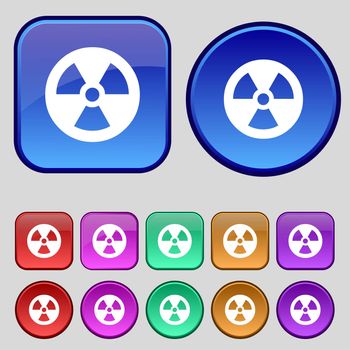 radiation icon sign. A set of twelve vintage buttons for your design. illustration