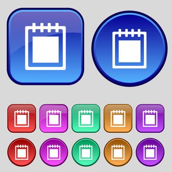 Notepad icon sign. A set of twelve vintage buttons for your design. illustration