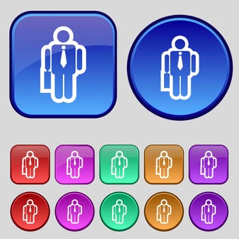 businessman icon sign. A set of twelve vintage buttons for your design. illustration