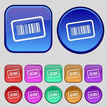 Barcode icon sign. A set of twelve vintage buttons for your design. illustration