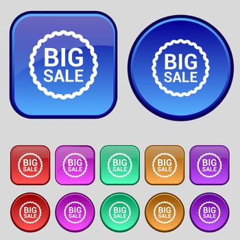 Big sale icon sign. A set of twelve vintage buttons for your design. illustration