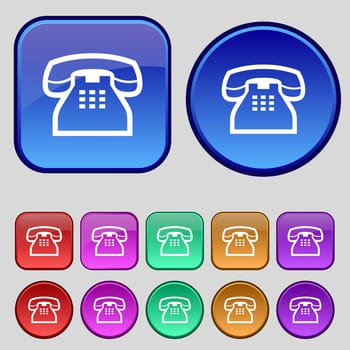 retro telephone handset icon sign. A set of twelve vintage buttons for your design. illustration