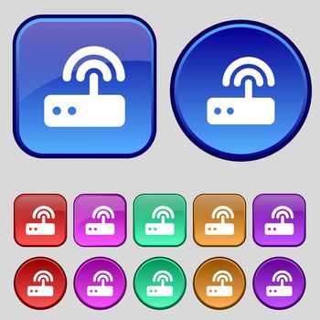 Wi fi router icon sign. A set of twelve vintage buttons for your design. illustration