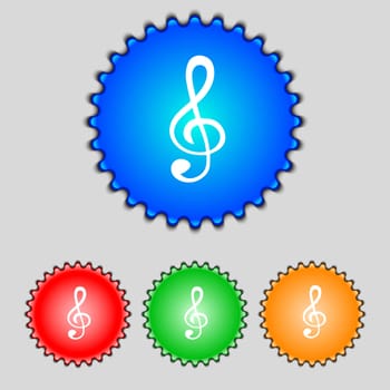 Music note sign icon. Musical symbol. Set colourful buttons. illustration