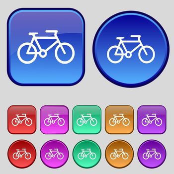 bike icon sign. A set of twelve vintage buttons for your design. illustration