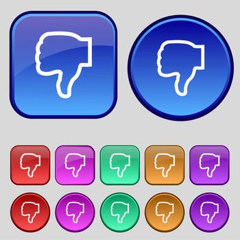 Dislike icon sign. A set of twelve vintage buttons for your design. illustration