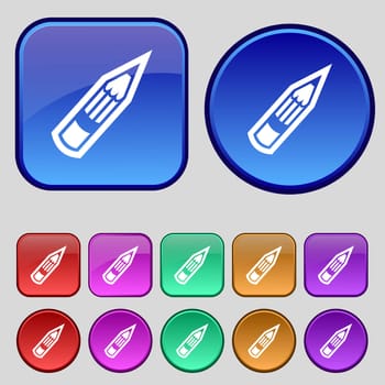 Pencil icon sign. A set of twelve vintage buttons for your design. illustration