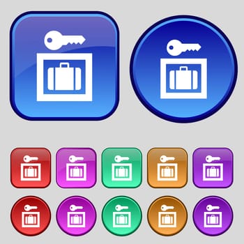 Luggage Storage icon sign. A set of twelve vintage buttons for your design. illustration