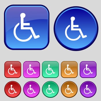 disabled icon sign. A set of twelve vintage buttons for your design. illustration