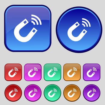 Magnet icon sign. A set of twelve vintage buttons for your design. illustration