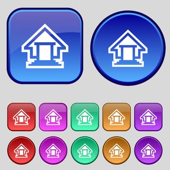 House icon sign. A set of twelve vintage buttons for your design. illustration