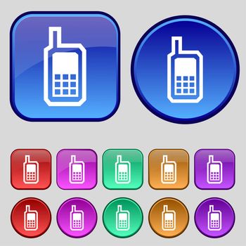 Mobile phone icon sign. A set of twelve vintage buttons for your design. illustration